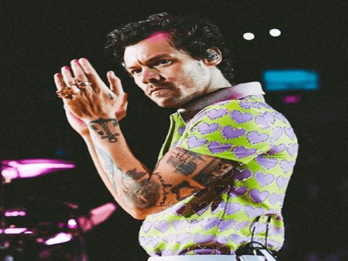 Harry Styles flaunts giant tattoos as he takes a dip in pond