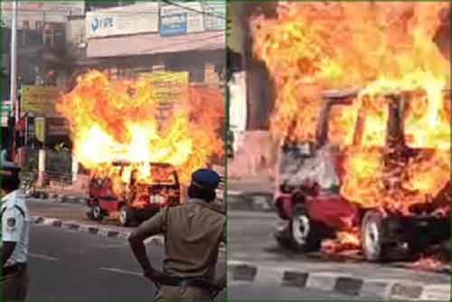 Narrow escape: Driver jumps out of moving van after it catches fire in Kerala