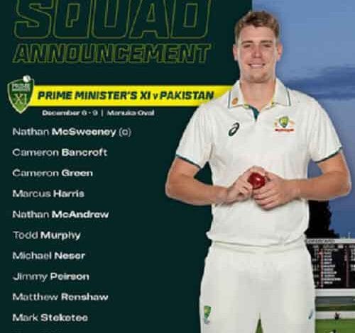 Nathan McSweeney to captain as Australia PM’s XI squad announced to face Pakistan