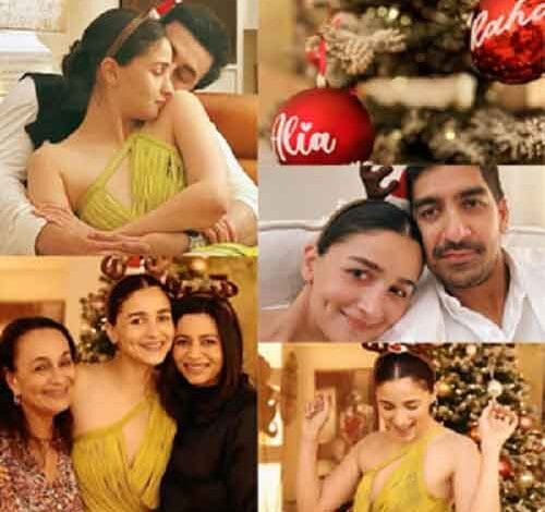 Alia Bhatt gets a kiss from Ranbir, poses with Soni Razdan, Shaheen at Christmas bash