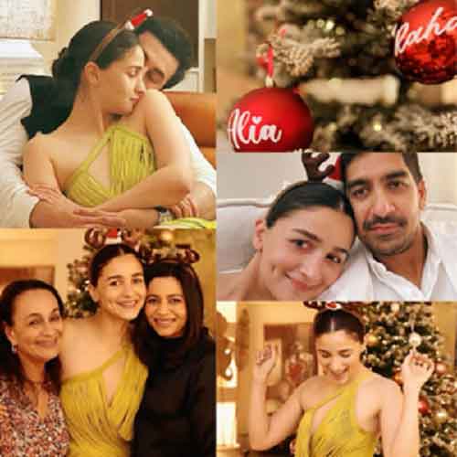 Alia Bhatt gets a kiss from Ranbir, poses with Soni Razdan, Shaheen at Christmas bash