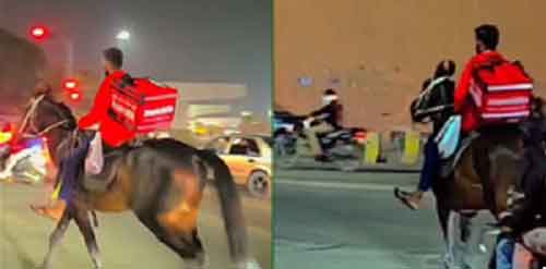 Delivery boy rides horse to deliver order in Hyderabad