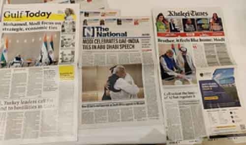 PM Modi’s UAE visit gets grand coverage in Gulf newspapers