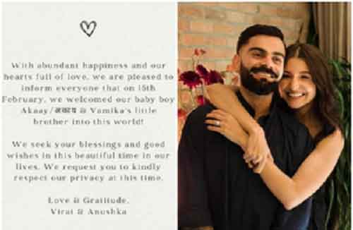 Anushka-Virat blessed with a boy; name him ‘Akaay’