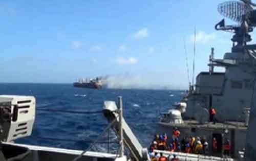 Indian Navy rescues 21 crew from missile-hit Barbados sea Carrier MV