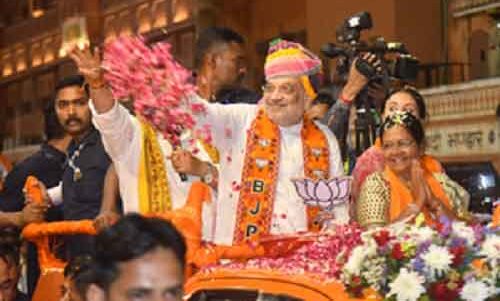 Home Minister Amit Shah holds roadshow in Jaipur for BJP’s Manju Sharma