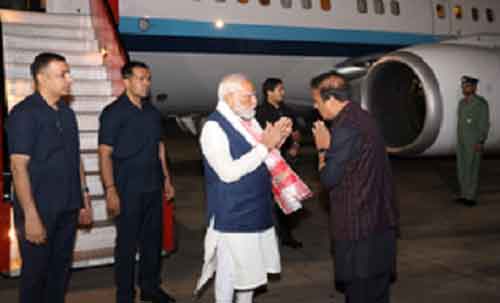 PM Modi lands in Guwahati to kickstart poll campaign