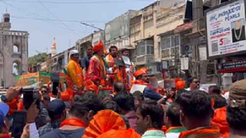 Union Minister Anurag Thakur holds roadshow in Owaisi’s home turf