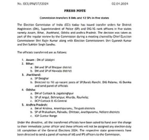 EC orders transfer of four Bihar officials, bars any election duty