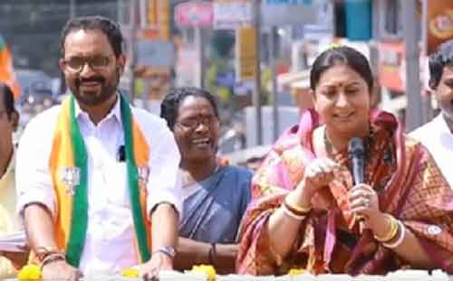 Day after Rahul Gandhi’s nomination, massive crowd joins Smriti Irani’s roadshow in Wayanad