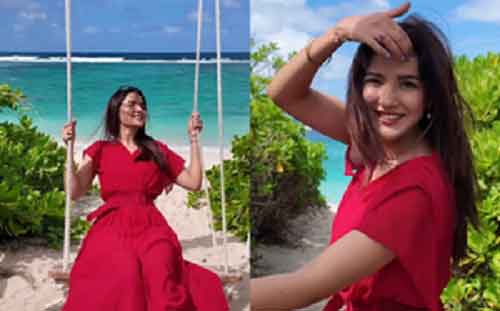 Jasmine Bhasin enjoys a swing at a Mauritius beach, describes it as paradise