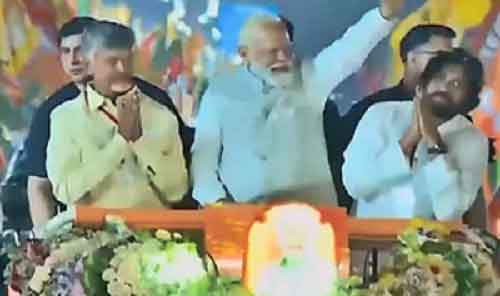 PM Modi holds roadshow in Vijayawada with Chandrababu Naidu, Pawan Kalyan