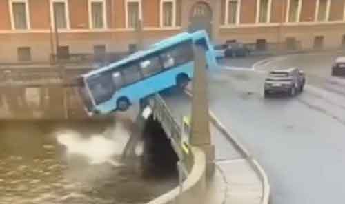 Three dead as bus falls into river in Russia’s St Petersburg