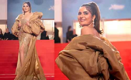 Tarak Mehta’ star Deepti Sadhwani shines in thigh-high slit gold sequin gown at Cannes