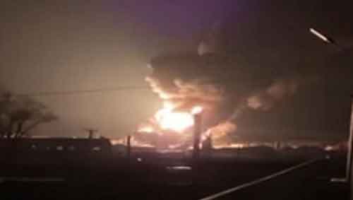 Fire erupts near Kyiv after targeted with dozens of drones, missiles