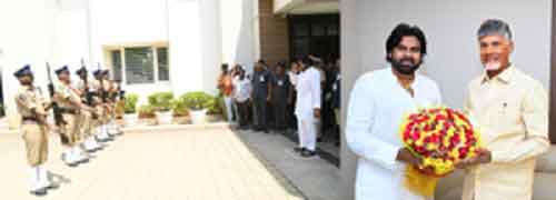 Andhra Pradesh Dy CM Pawan Kalyan arrives in Amaravati to a grand welcome
