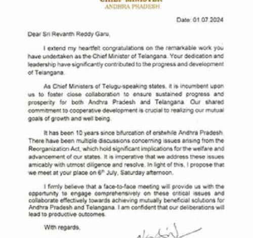 Chandrababu Naidu proposes meeting with Revanth Reddy to discuss post-bifurcation issues