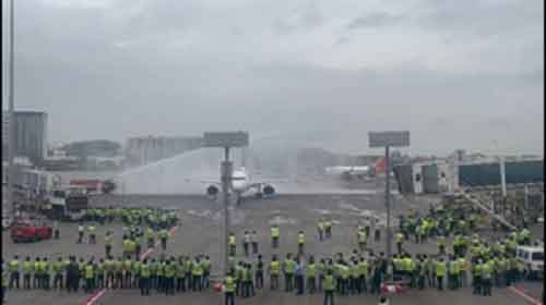 Team accorded ‘water salute’ after plane lands, Mumbai buzzing with chants of ‘India ka Raja Rohit Sharma’ as champions return