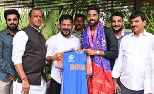 India pacer Siraj felicitated by Telangana CM
