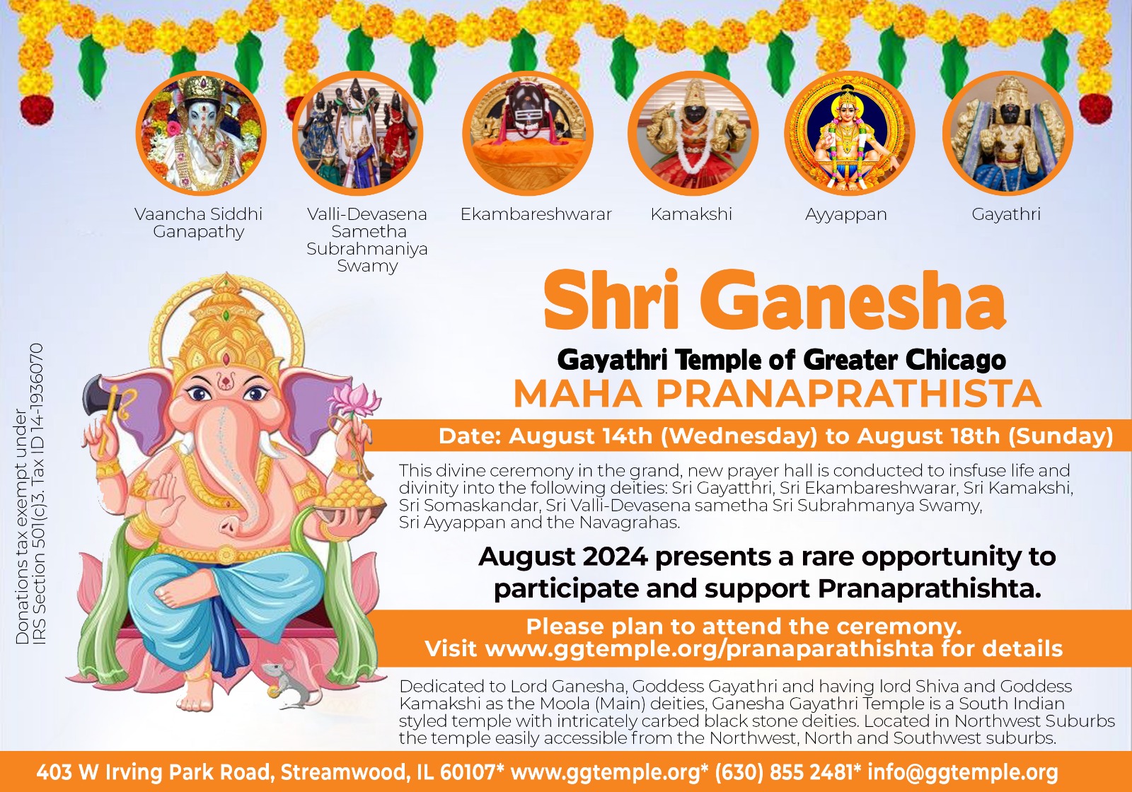 Ganesha Gayathri Temple to host grand Pranaprathista ceremony from August 14-18
