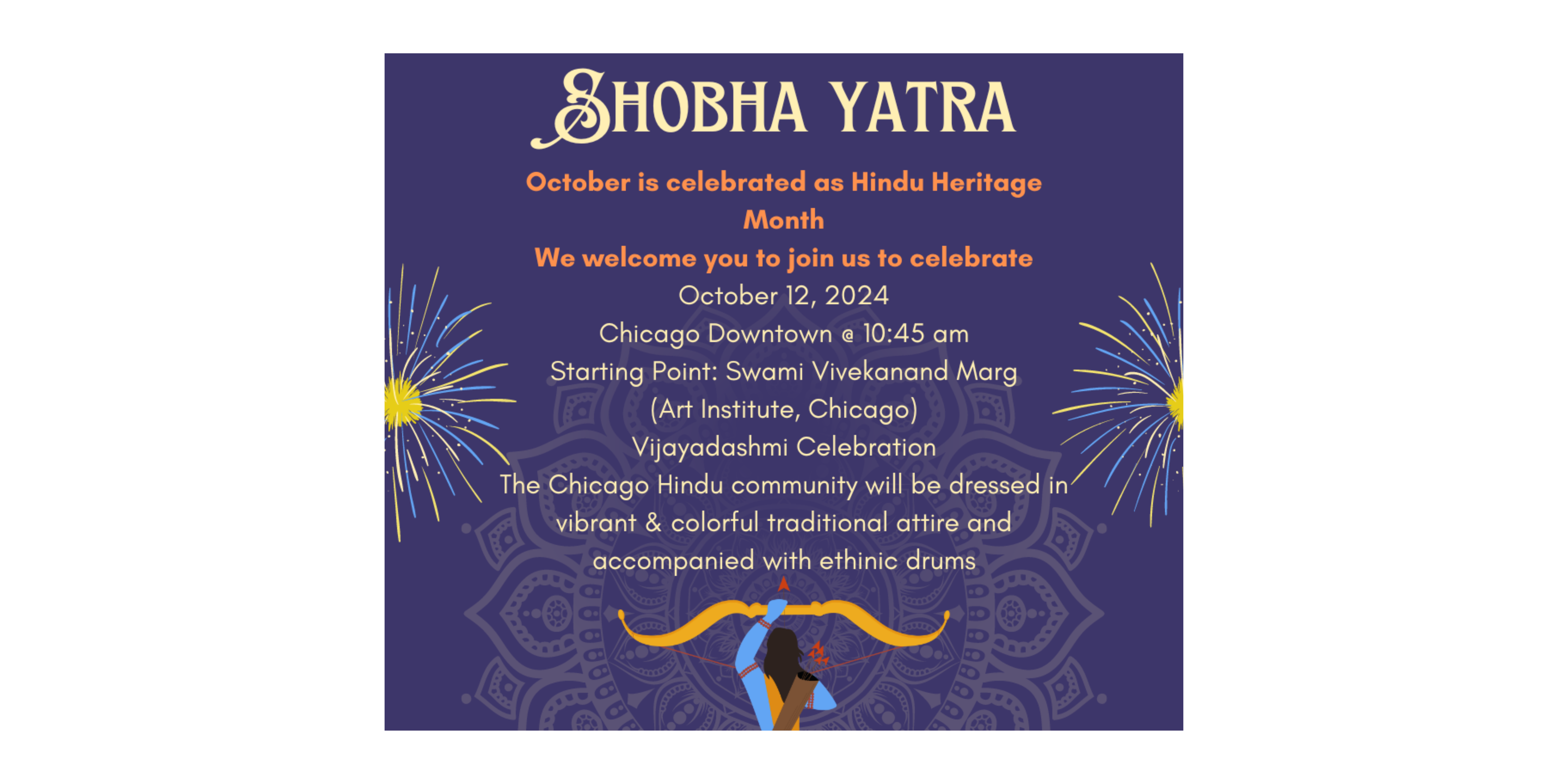 Chicago Hindu community to celebrate Hindu Heritage Month with Shobha Yatra on Vijyadashmi