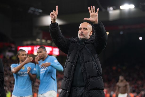 Guardiola shows six fingers in response to ‘you’re getting sacked’ jibe from Liverpool fans
