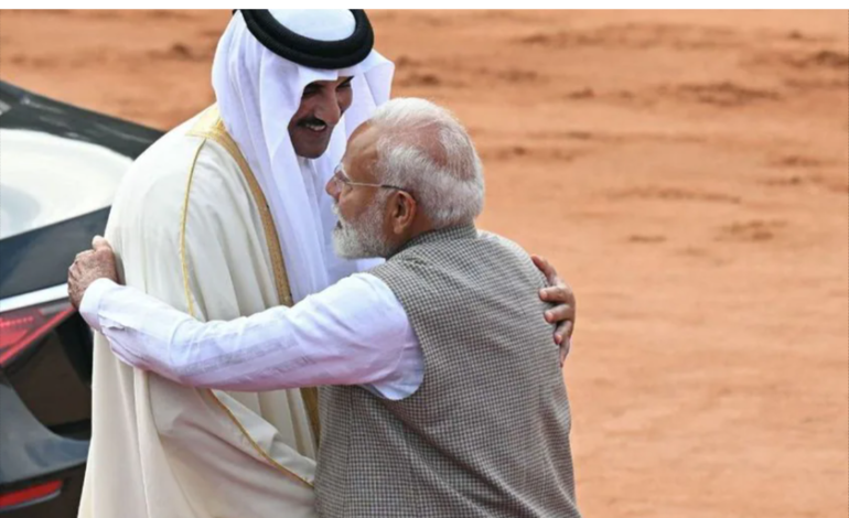 Qatar’s Emir welcomed at Rashtrapati Bhavan