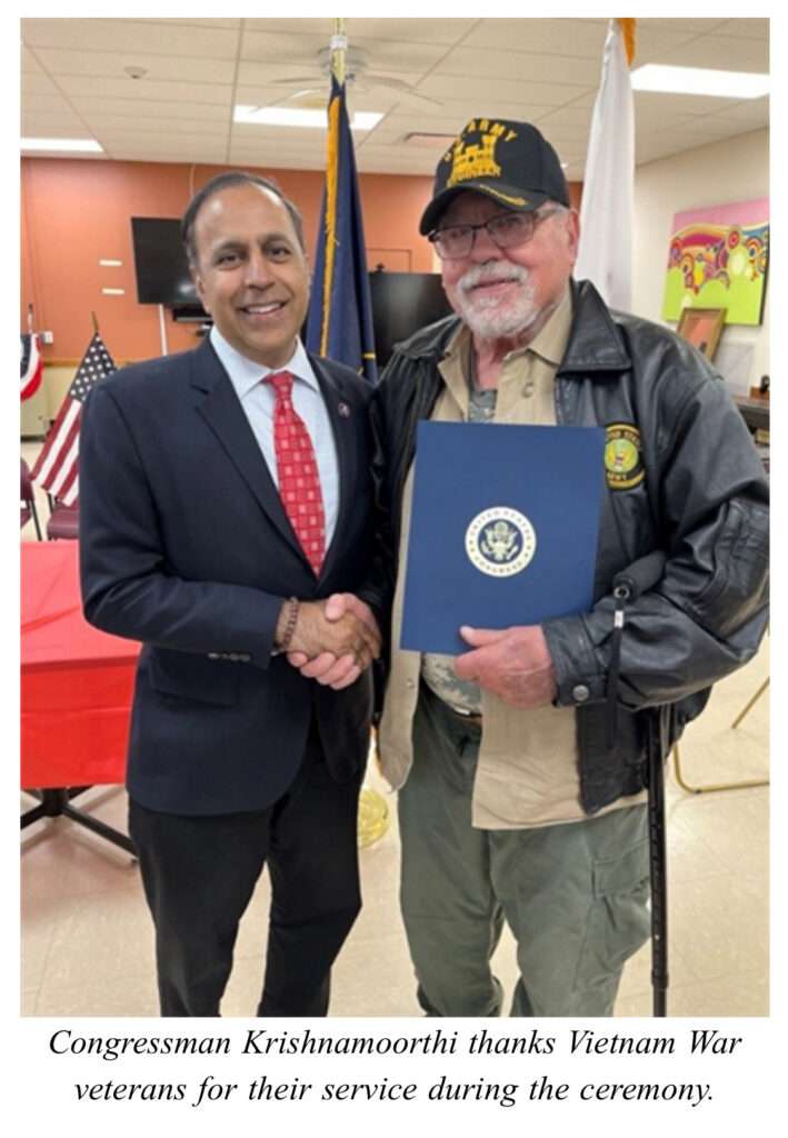 Congressman Krishnamoorthi honors Vietnam veterans, slams Pentagon breach, and renews focus on ethics, economy, and education