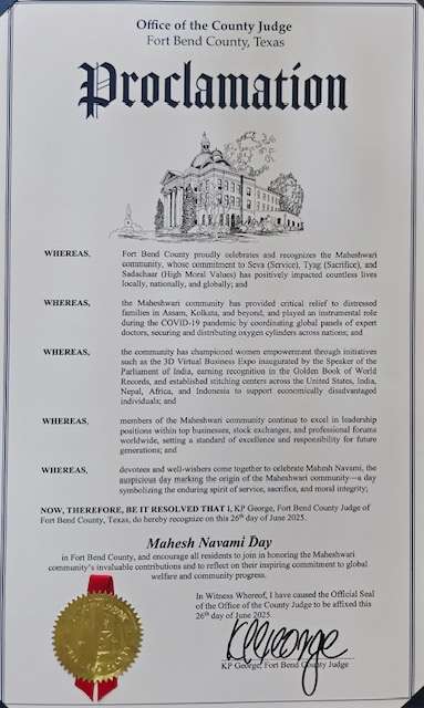 Texas honors Mahesh Navami and Maheshwari impact 