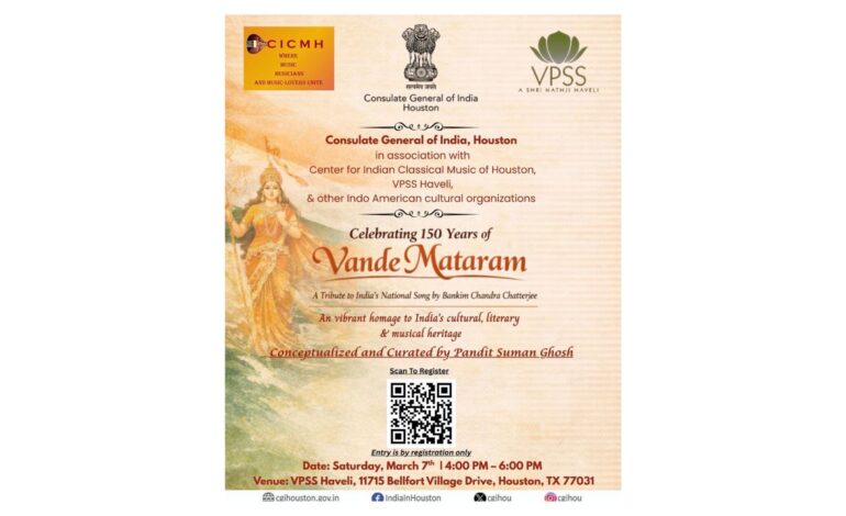 Indian consulate in Houston to host cultural evening celebrating 150 years of ‘Vande Mataram’