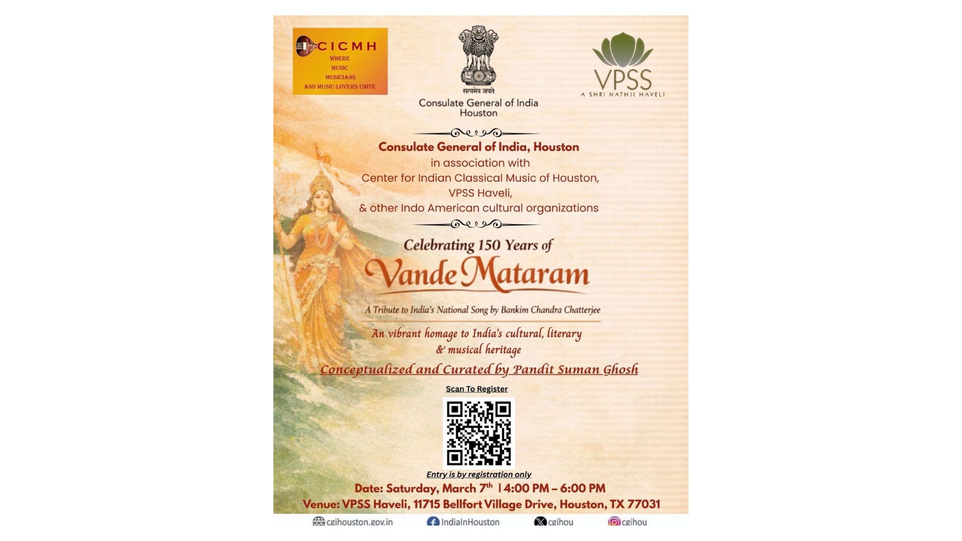 Indian consulate in Houston to host cultural evening celebrating 150 years of ‘Vande Mataram’