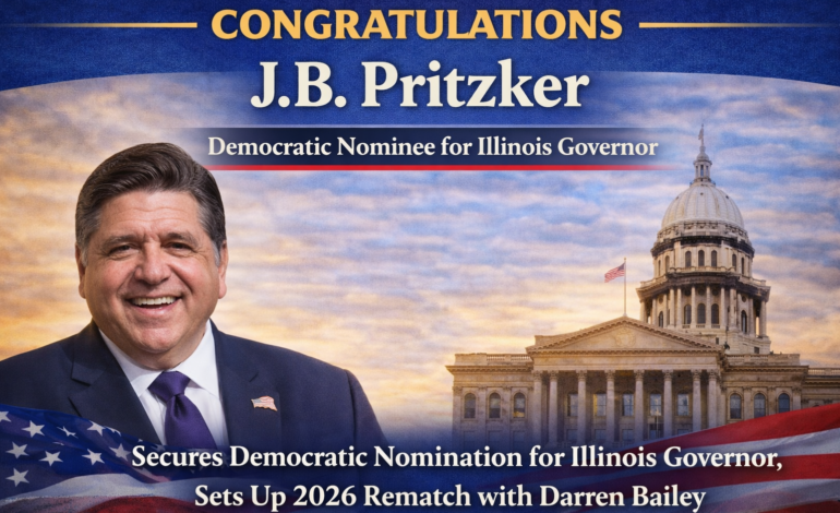 J.B. Pritzker secures Democratic nomination for Illinois governor, sets up 2026 rematch with Darren Bailey