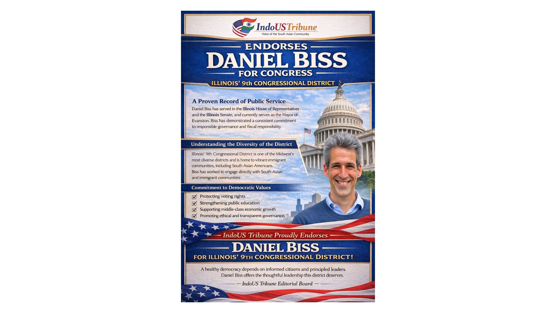 IndoUS Tribune endorses Daniel Biss for Illinois’ 9th Congressional District