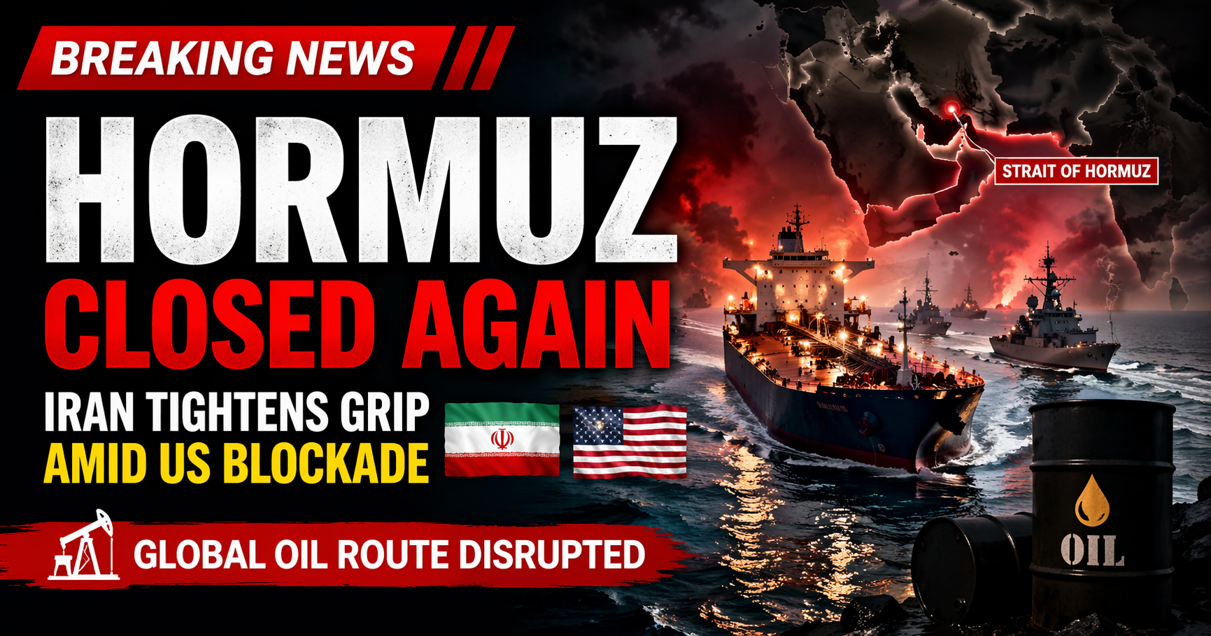 Strait of Hormuz closed again as Iran cites US blockade escalation