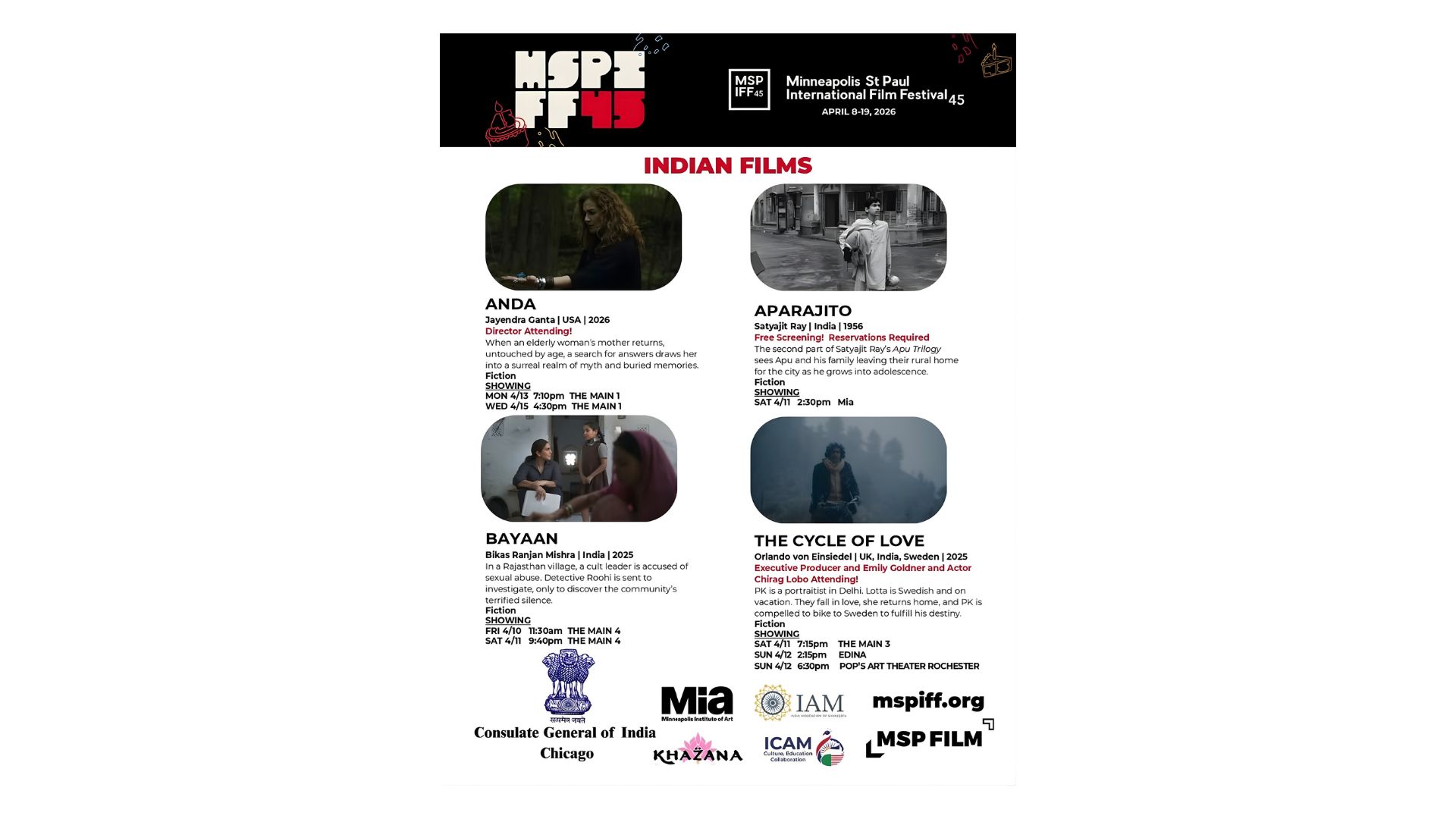 Indian consulate in Chicago supports global showcase of Indian cinema at MSPIFF45