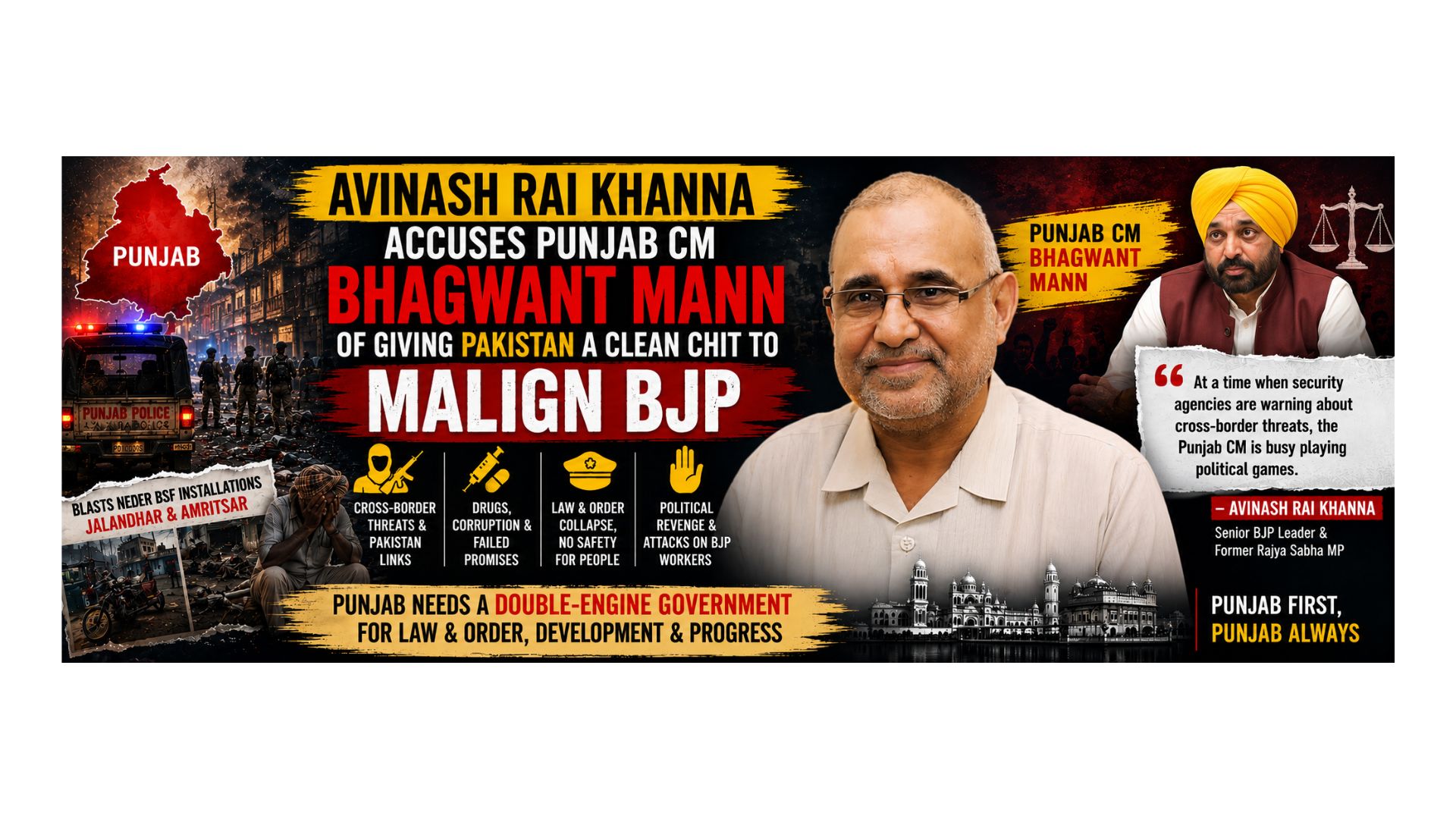Avinash Rai Khanna accuses Punjab CM Bhagwant Mann of giving Pakistan a clean chit to malign BJP
