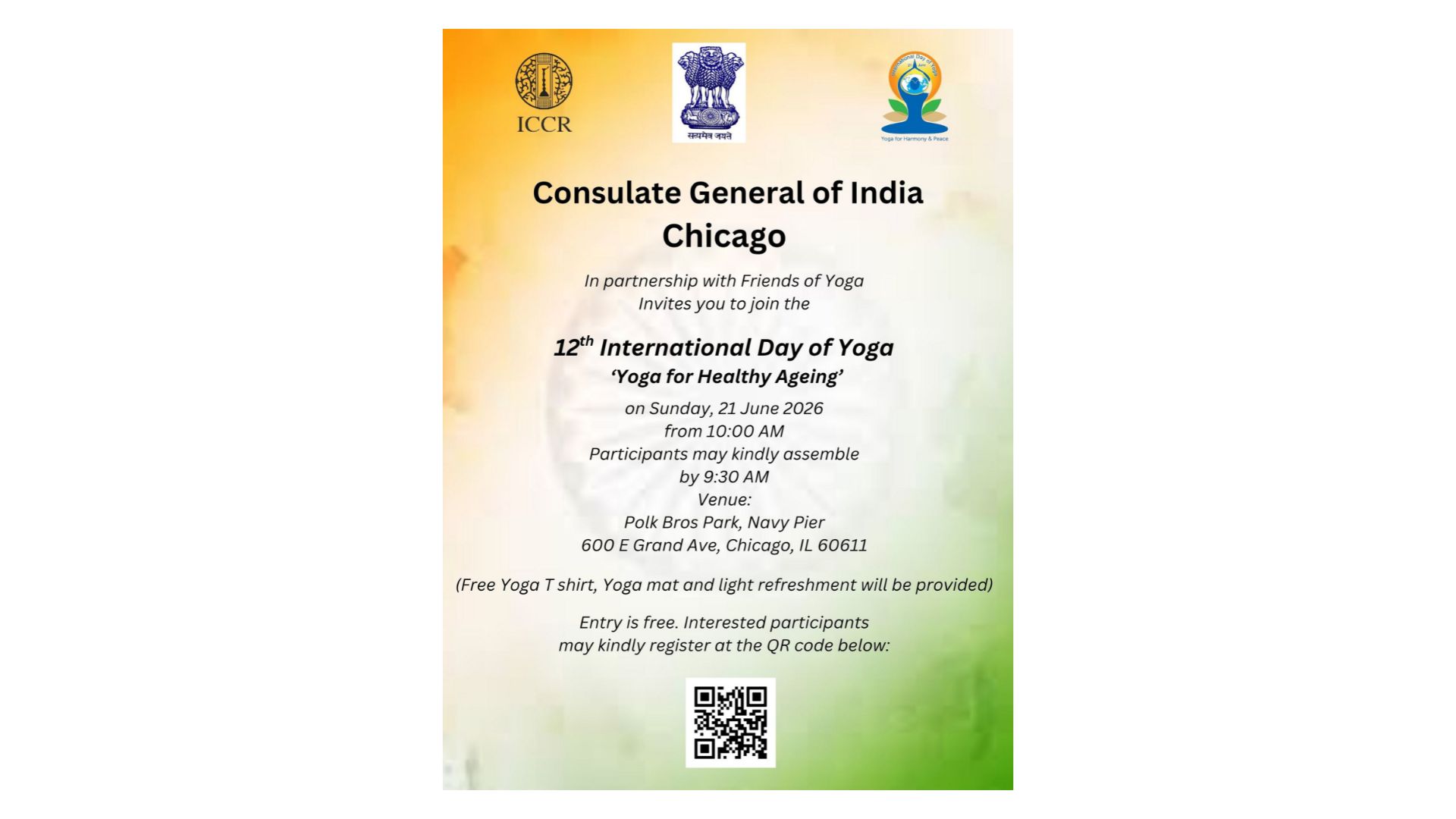 Consulate General of India, Chicago to celebrate 12th International Day of Yoga at Navy Pier
