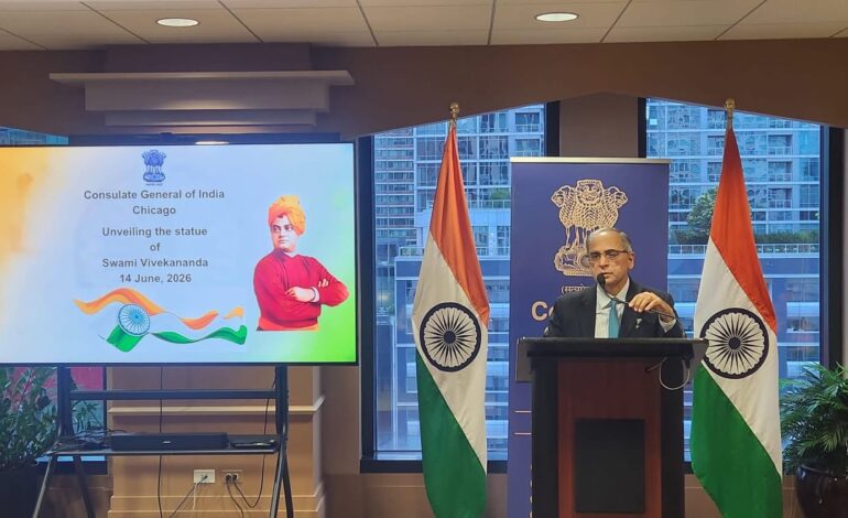 Ambassador Vinay Mohan Kwatra unveils Swami Vivekananda statue at Indian Consulate in Chicago