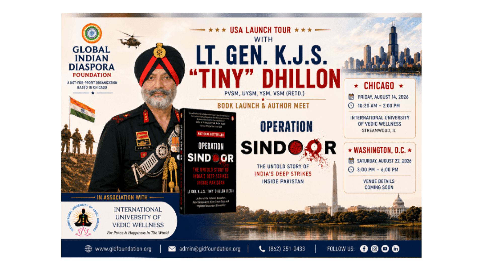 Global Indian Diaspora Foundation to celebrate India’s 80th Independence Day with Lt. Gen. K.J.S. ‘Tiny’ Dhillon in Chicago Area