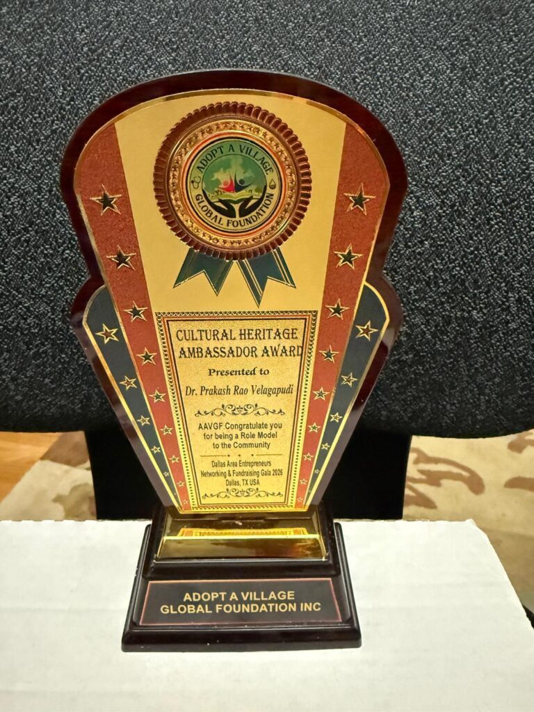 Dr. Prakasarao Velagapudi honored with Cultural Heritage Ambassador Award